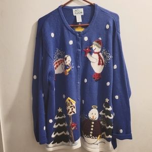 Vintage Holiday Christmas Snow‎ Cardigan Sweater Button Grandma Knit 90s Size 1X
